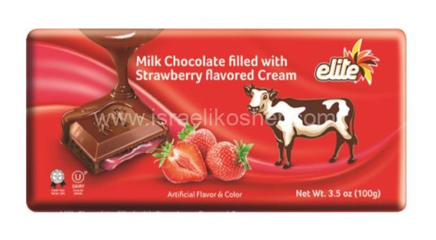 Kosher Elite Milk Chocolate Filled with Strawberry Flavored Cream 3.5 oz