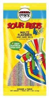 Kosher Paskesz Sour Belts 4x4 Multi Flavored Sour Candy Belts 4 oz