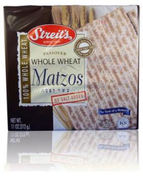 Kosher Streit's Passover Whole Wheat Matzos No Salt Added 11 oz